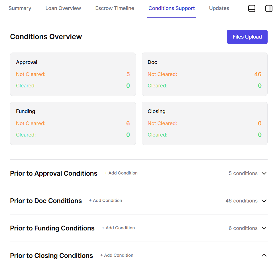 Conditions Support Interface